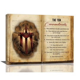 The Ten Commandments Cross Decor Wall Art 10 Commandments Bible Verse Christian Religion Scripture Pictures Wall Decor Canvas Painting Prints Artwork Framed for Church Bedroom Bathroom Kitchen 24"x16"