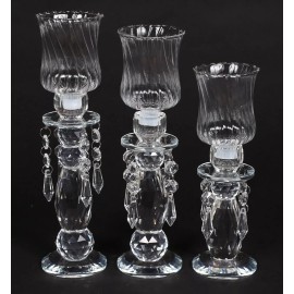 Unbranded Crystal Candle Holders with 4 Crystal Hangers 2.75"Dia  6"-7"-8"Tall 2 sets of 3