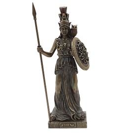 GreekCretanShop Ancient Greek Goddess Athena / Minerva with Sign (Decorative Bronze Statue 20 cm)