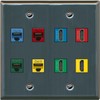 RiteAV 4 Port Cat6 4 HDMI Mixed Colors Wall Plate - Flat 2 Gang [Stainless Steel]