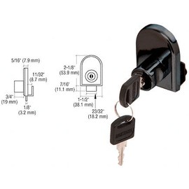 C.R. LAURENCE LK12KA CRL Black Cabinet Lock for Hinged Glass Door - Keyed Alike