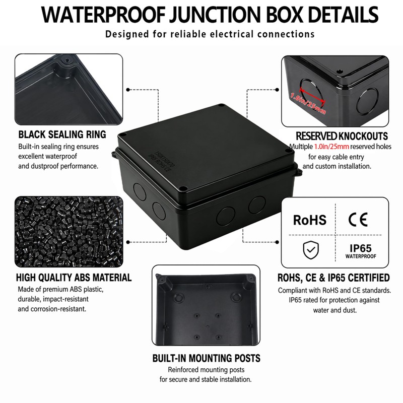 Otdorpatio Junction Box, IP65 Waterproof Dustproof Electrical Box ABS Project