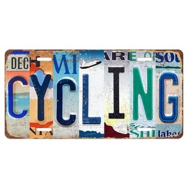 Vintage Cycling Metal Tin Sign License Plate Wall Decor Retro Rustic Bicycle Lover Sign for Home, Garage, Bike Shop, Cyclist Gift 12 x 6 Inches