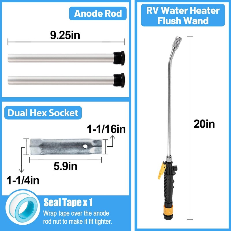 PAMASE 5Pcs RV Water Heater Anode Rod & Flush Wand