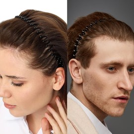 BOYIVI 15 PCS Fashion Teeth Metal Headbands - Black Wavy Hair Bands Non-slip Unisex Sports Hairband for Men, Women