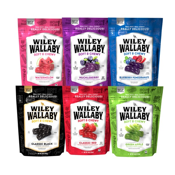 Wiley Wallaby Licorice 10 Ounce Classic Gourmet Australian Style Soft & Chewy Licorice Candy Variety Pack Twists, 6 Pack