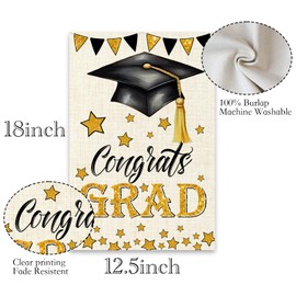 Congrats Grad Garden Flag Double Sided, Class Of 2025 Graduation Ceremony Yard Outdoor Decoration 12.5x18 Inch