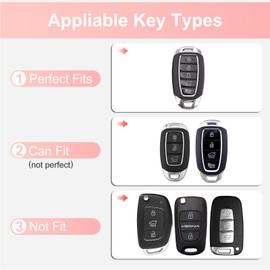 KERUIPAI for Hyundai Key Fob Cover with Keychain Genuine Leather Crystal Key Protector Compatible with 2022 2021 2020 Hyundai Sonata Santa fe Tucson (Model2, Pink, 5 Buttons)