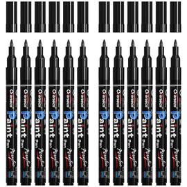 Overseas Paint Pens Paint Markers - Black Permanent Markers Acrylic Paint Pens 12 Pack, Water Based, Waterproof 0.7mm Extra Fine Marker Pen for Wood, Metal, Rock, Plastic, Glass, Canvas, Mugs, Tires