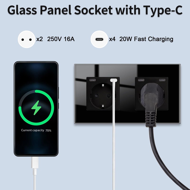 JIMEIDA Socket Black with USB C 20 W Double Fast