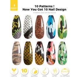 BURANO Nail Art Nail Foil Glue Gel, 15 ML 1 Bottle Foil Transfer Gel with 10PCS Foil Stickers, UV LED Lamp Required Nail Design Nail Foils Glue for Nails (Snake 25)