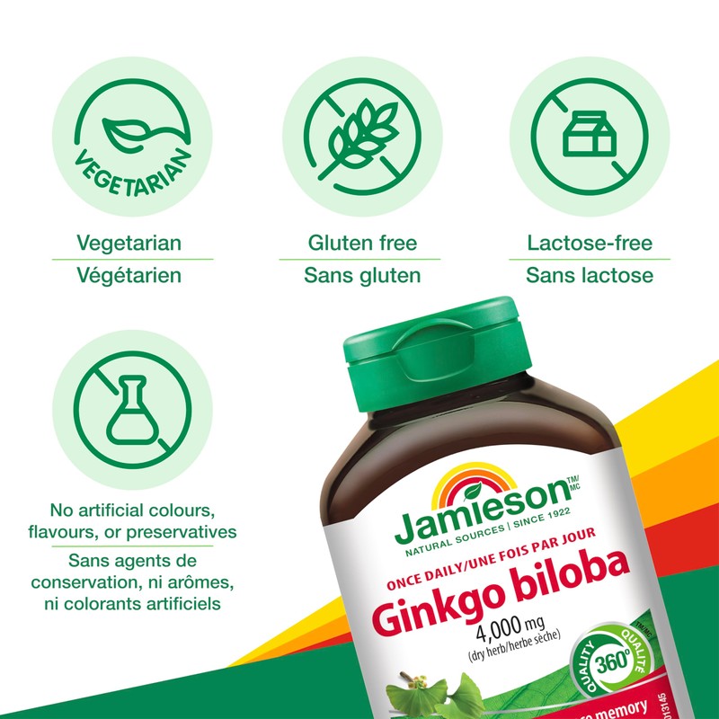 Jamieson Ginkgo Biloba 4,000 mg - Gluten-Free, 90 Count (Pack