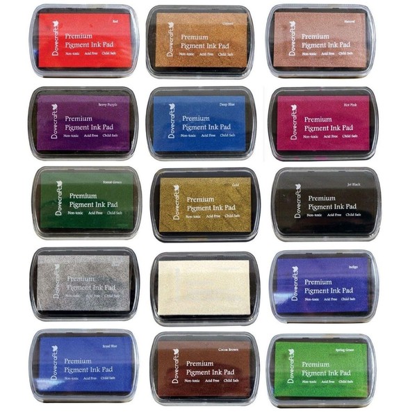 Set of 15 DOVECRAFT PIGMENT INK PADS Rubber stamping Assorted