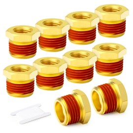 GASHER 10Pcs Brass Hex Bushing 1/2" NPT Male x 3/8" NPT Female, Brass Threaded Pipe Fitting With Sealant