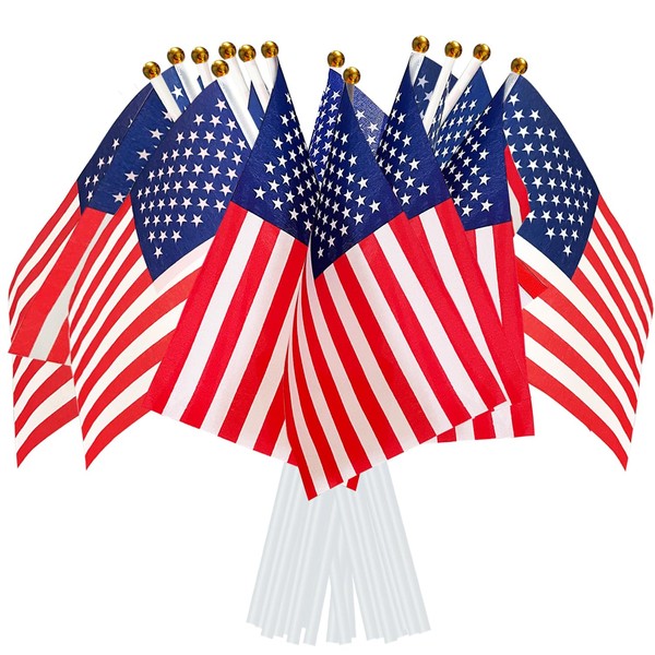 Ahfulife 15 Pcs Small American Flags on Stick, Pre-assembled Small