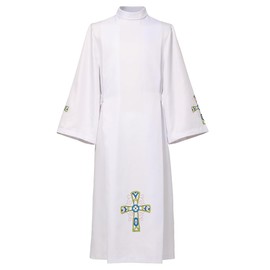 COSDREAMER Catholic Priest Alb Pleated Cross Pulpit Liturgical Cotta Vestment Robe Unisex