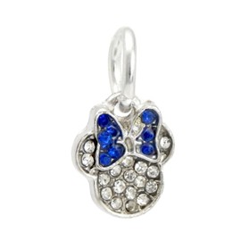 J&M Dangle Crystal Mouse Head with Sapphire Blue Bow Charm Bead for Charms Bracelets
