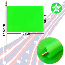 LoveVC 12Pcs 8×12 Inch Solid Green Flags Small Blank Sublimation Flags on Wood Stick Mini Handheld DIY Graffiti Flag,Party Decorations for Grand Opening,Kids Birthday,Carnival