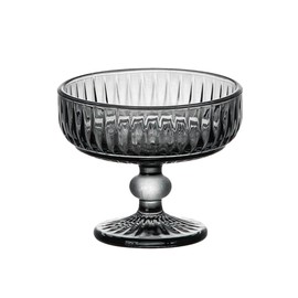 WAIT FLY Vintage Embossed Stripe Glass Dessert Bowl, Footed Trifle Bowl Ice Cream Bowl Serving Bowl-Gray