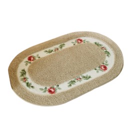Pretty Floral Rural Style Rug, Soft Non-Slip Embroidered Oval Doormat Floor Mat Bath Mat, Bathroom Shower Rug Bedroom Living Room Carpet (15.7x23.6inches, Camel)