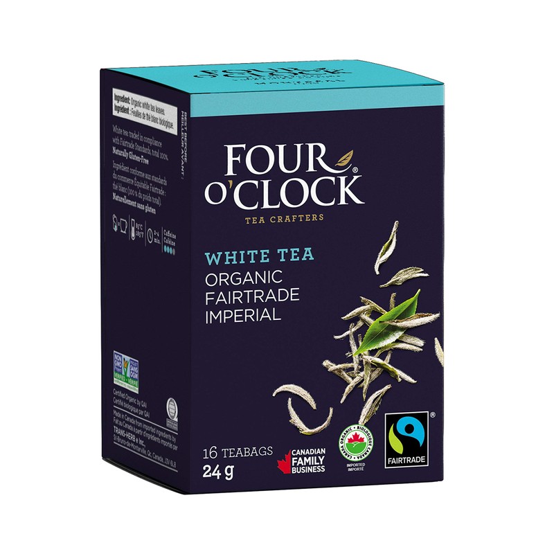 Four O'Clock Organic Fairtrade White Tea Imperial, Non-GMO, Kosher, Gluten-Free,