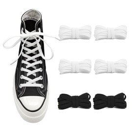 UamGlsob 3 Pairs 5/16" Elastic Shoe Laces for High Tops and Low Top, Flat Bungee Stretchy Replacement Shoelaces Shoe Strings for Skate Shoes (Black+White-07, 54'')