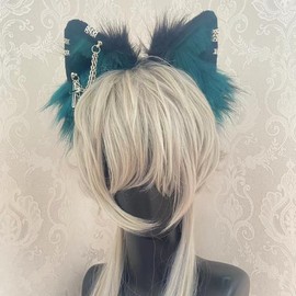 Ekwikzz Cat Cosplay Ears Cat Ears Headbands Clips Accessories Punk Gothic Cross Horn Green EK6