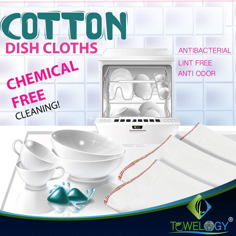 Towelogy® Pack Of 3 White Cotton Dish Cloths Extra Large