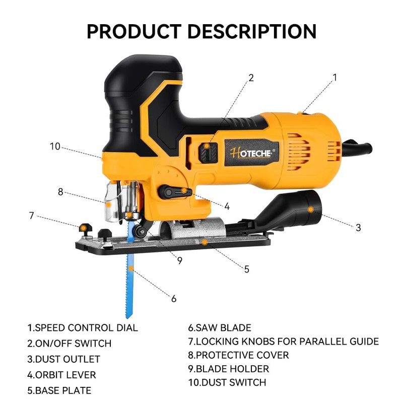 Hotec​he 6.5-Amp Jig Saw Corded 6 Vriable Speed Jigsaw with