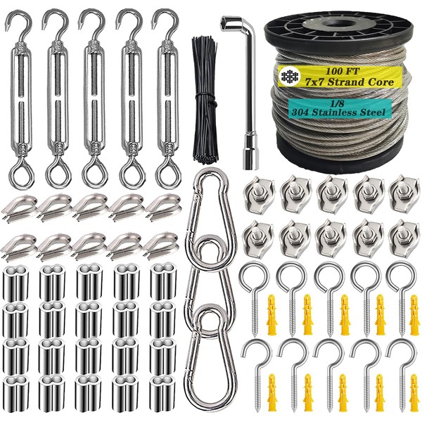 Roxanned 1/8" Stainless Steel Cable,Heavy Duty Turnbuckle Wire Tensioner Kit