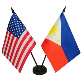 Philippines & US American Friendship Table Flag Display, USA & Filipino Table Flag, US Philippines Twin Desk Flag Set- US & Filipino Flags