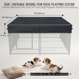 Dog Playpen Cover Reinforced with Waterproof Sunshade Curtain | 1680D Waterproof Oxford Cloth & Nylon Mesh | UV-Resistant, Waterproof, Breathable | Fits 32" H 8 Panels Dog Playpen Only | Black