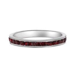 Tuscany Silver Women's Sterling Silver 2 mm Red Crystal Eternity Stacking Ring, Size N