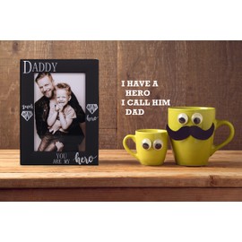 DADDY YOU ARE MY Hero Gift for Dad Father’s Day Photo Frame, Black Metal Engraved 4 by 6 Inch (DADDY HERO Vertical)