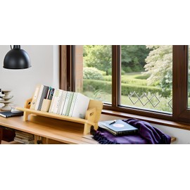 Solid Wood Desktop Bookshelf, Retro Desk Bookshelf Organizer, Stable Bookshelves Storage Rack with Non-Slip Design, Tabletop Book shelf for Books/Records/Decor, Home & Office Space-Saving Organizer