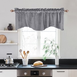 JIUZHEN Grey Valance for Windows, Living Room, Bedroom - Velvet Scalloped Curtains, Velvet Texture Tiers Window Dressing, 52" W x 18" L, 1 Panel