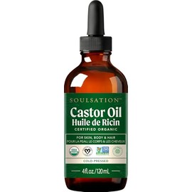 Organic Castor Oil 100% Pure (4oz) - For Eyelashes, Eyebrows, Face, Hair & Skin - Cold Pressed Unrefined Glass Bottle