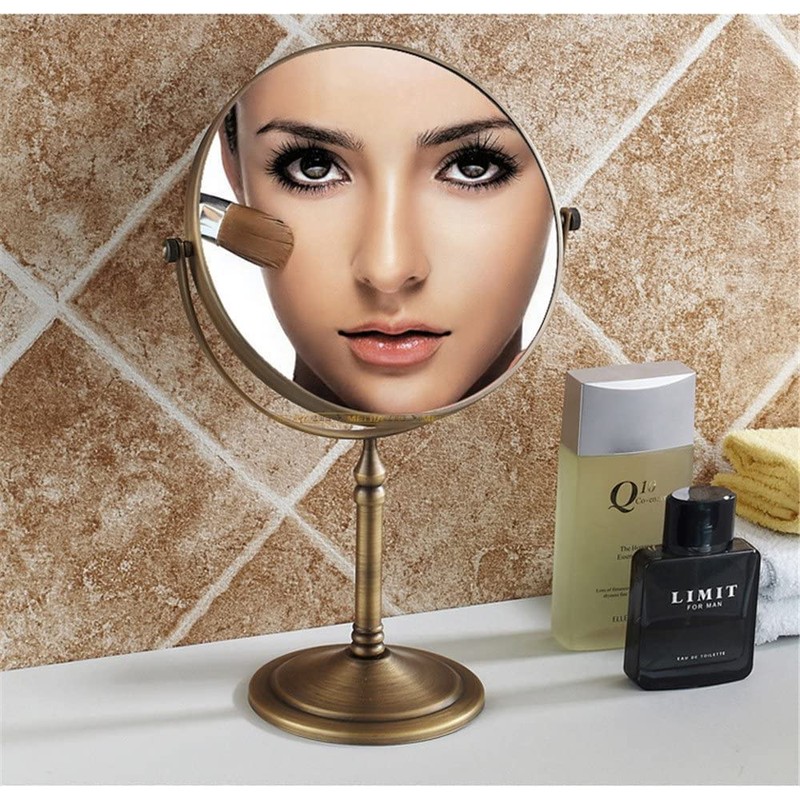 Leyden Antique Brass Makeup Mirror, 3X Magnifying Vanity Mirror Tabletop