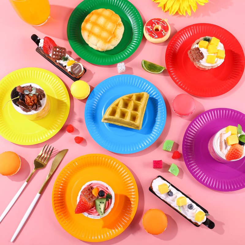 Aodaer 60 Pack Colorful Paper Plates Party Tableware 7 Inch