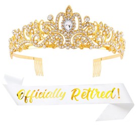 Retirement Tiara Sash Gold Officially Retired Crown White Sash for Women Christmas Gifts Officially Retired Retirement Party Set