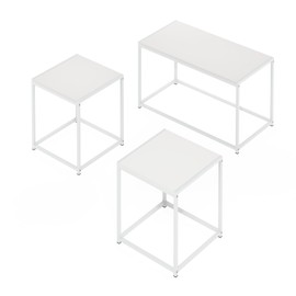 Furinno Camnus Modern Living Room Table Set with One Coffee Table and Two End Tables, Solid White/White