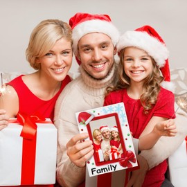 PETCEE Family Christmas Picture Frame - Merry Christmas Gift for Family 4x6 Leather Christmas Photo Frame Beautiful Christmas Decoration Picture Frame With Santa Hat Snowflake Bowknot
