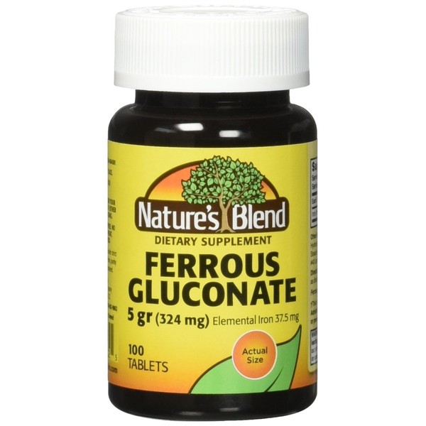 Nature`s Blend Ferrous Gluconate Tablets 324 mg, 100 Count (Pack of 2)