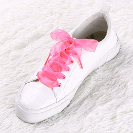 Allegra K Laces, Transparent, Clear, Ribbon, Flat Laces, Stylish, Width 1.0 inches (2.5 cm), 2 Pairs, bright pink