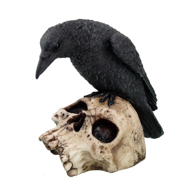 PTC 5 Inch Halloween Black Raven on Skeleton Skull Statue Figurine