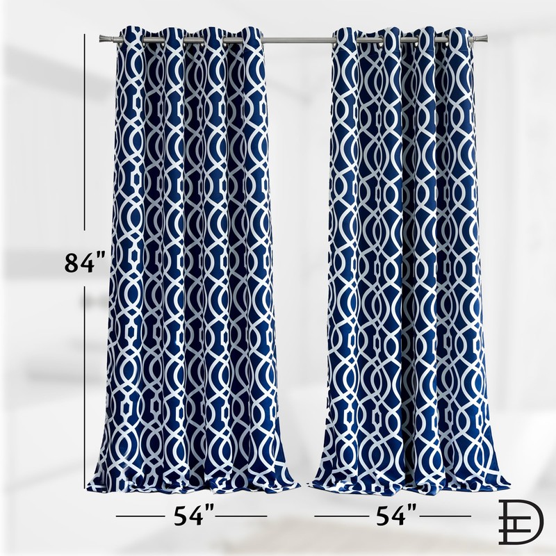Dainty Home Trellis Blackout Curtains for Bedroom Single Panel Navy