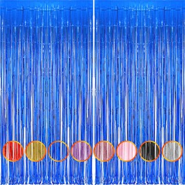 2Pcs Blue Tinsel Curtain,3.28ft x 6.56ft Blue Photo Booth Backdrop Curtain,Photo Booth Props,Ideal Bachelorette Party Supplies,Birthday,Graduation, Christmas,New Year Decorations