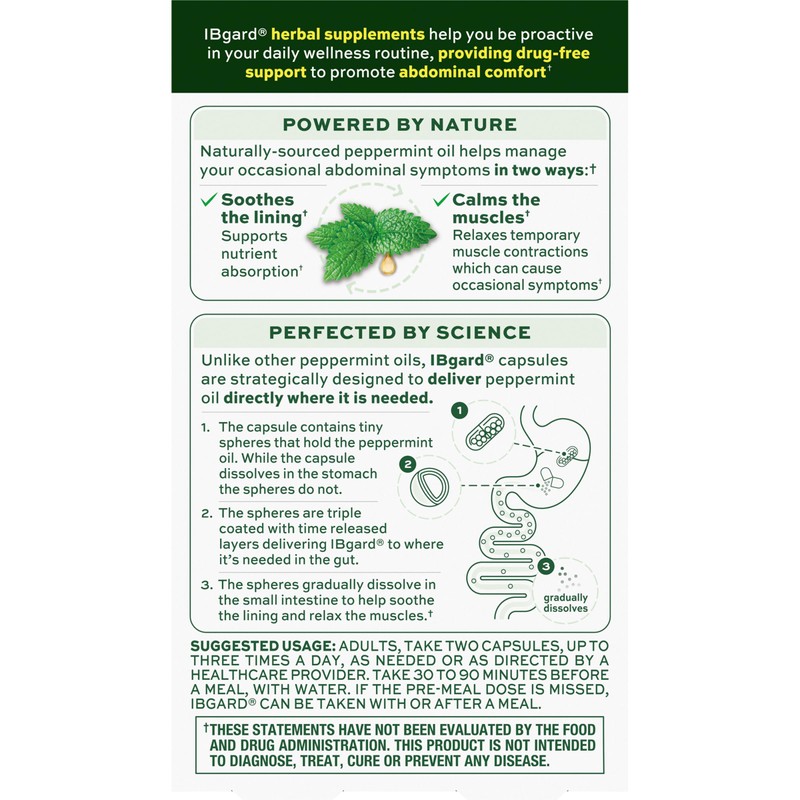 IBgard Gut Health Supplement, Peppermint Oil Capsules for Abdominal Comfort,