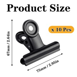 GUOKOFF 10 Pcs Large Bulldog Clips, 75mm Binder Clips, Metal Hinge Clips Binder Paper Clamp for Crafts Photo File Office (Black)