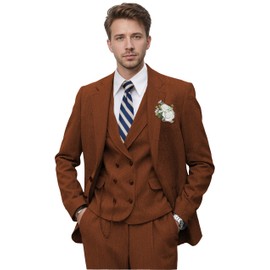 Ciwolce Tweed Suit Mens Blue 3 Piece Double Breasted Wool Suits for Men Wedding Prom Groom Formal Dinner Casual Tuxedo M